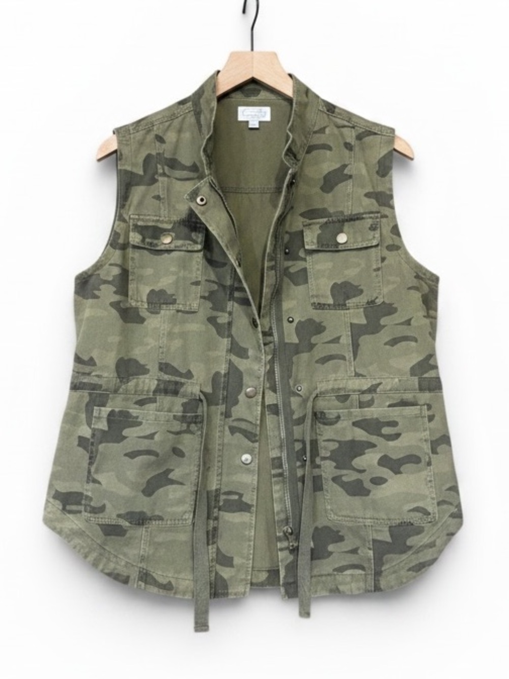 Mud Pie Camo Utility Vest Snap Button Drawstring Waist Size Medium - Picture 3 of 9